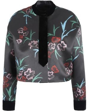 Giorgio Armani Floral-Print Cropped Jacket - Black