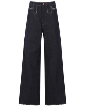 Kuro Contrast-Stitching Frayed Jeans - Blue