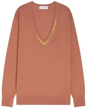 Dries Van Noten Verzierter Strickpullover Mit V-Ausschnitt - Orange