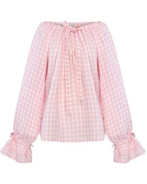 Sleeper Off-Shoulder Checked Blouse - Pink