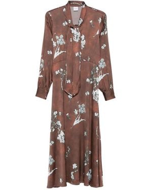 Caliban Floral Print Tie-Neck Midi Dress - Brown
