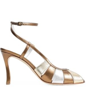 Manolo Blahnik Metallic Leather Sandals - White