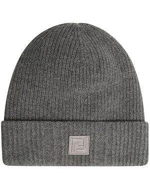 Fendi Logo-Patch Beanie Hat - Grey