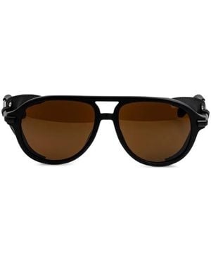 Vuarnet Pilot-Frame Leather-Trim Sunglasses - Black