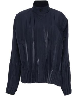 Issey Miyake Pleated-Design Jacket - Blue
