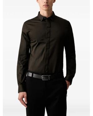 ARMANI EXCHANGE Logo-Embroidered Concealed-Fastening Shirt - Black