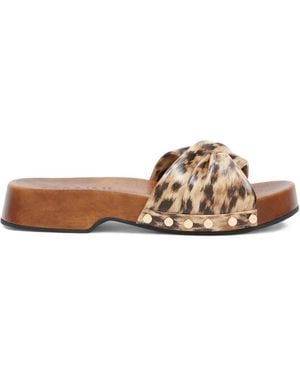 Ganni Twisted-Detail Leopard-Print Sandals - Brown