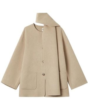 B+ AB Scarf-Detail Collarless Coat - Natural