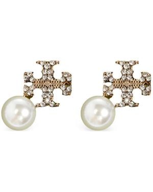 Tory Burch Moondance Double T Pearl Earrings - White
