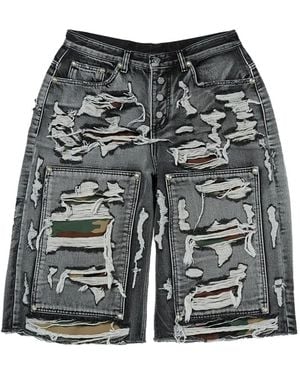THUG CLUB Ripped Denim Shorts - Gray