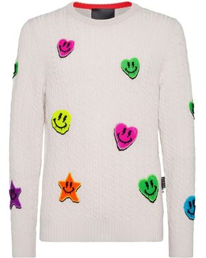 Philipp Plein Appliqué Cable-Knit Sweater - Pink