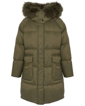 Yves Salomon Shearling-Trimmed Down Coat - Green