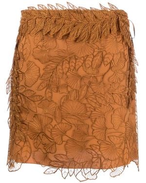 Alberta Ferretti Floral-Lace Mini Skirt - Brown