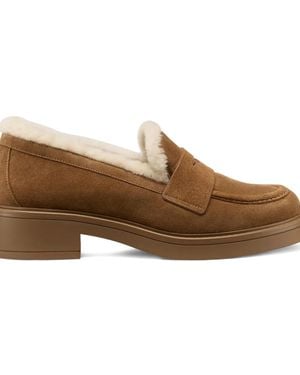 Stuart Weitzman Celia Lite Penny Shearling Loafers - Brown