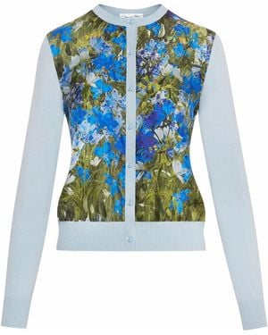 Oscar de la Renta Watercolour-Print Cardigan - Blue