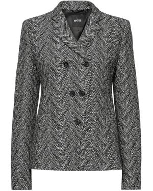 BOSS Double-Breasted Herringbone-Pattern Jacket - Black