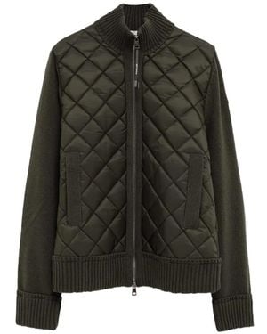 Moncler Quilted-Panel Knitted Jacket - Black