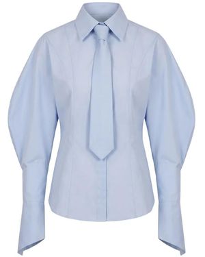 BALOSSA Puff-Sleeve Darted Shirt - Blue