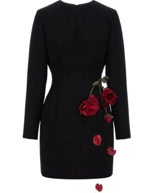Cristina Savulescu Rose-Appliqué Long-Sleeves Mini Dress - Black