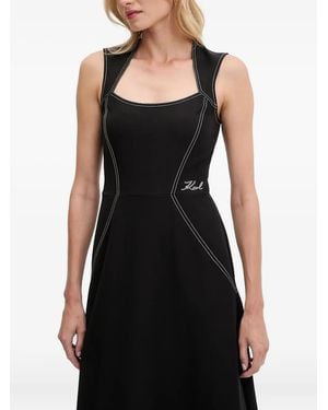 Karl Lagerfeld Contrast-Stitch Sleeveless Midi Dress - Black