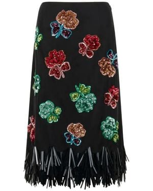 Marni Sequin Flower Fringe Skirt - Black