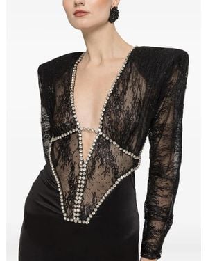 Nissa Lace-Panelled Crystal-Embellished Dress - Black