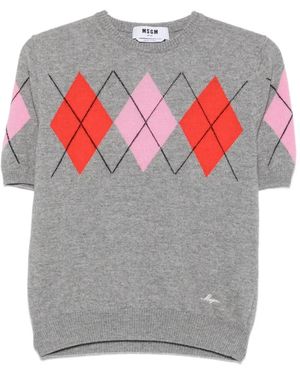 MSGM Argyle-Pattern Short-Sleeve T-Shirt - Grey
