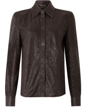 Roberto Cavalli Buttoned Leather Shirt - Black