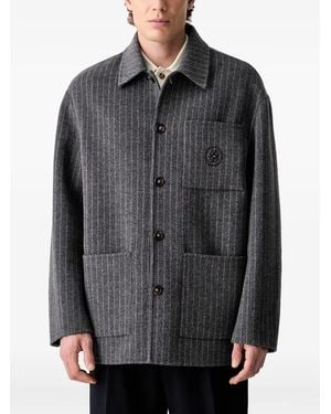 Drole de Monsieur Pinstripe-Pattern Logo-Embroidered Shirt Jacket - Grey