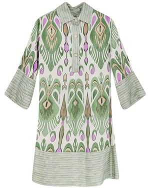 BYE Firenze Ikat-Print Button-Down Mini Dress - Green