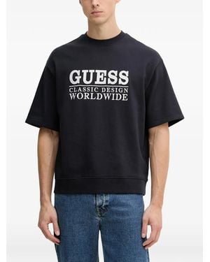 Guess Logo-Embroidered T-Shirt - Black
