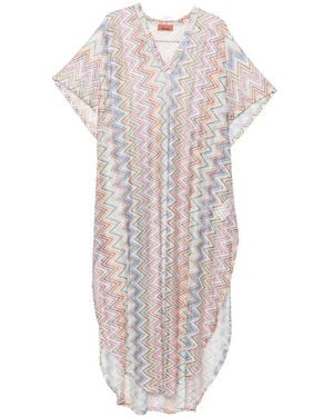 Missoni Zigzag-Knit Maxi Kaftan Dress - White