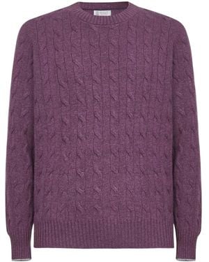 Brunello Cucinelli Cable-Knit Cashmere Jumper - Purple