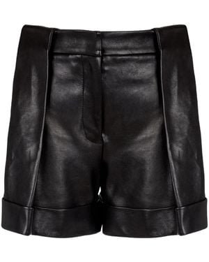 Balmain Shorts Aus Leder Mit Bundfalten - Schwarz