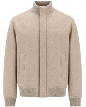 Paul & Shark Ribbed-Trim Cashmere Bomber Jacket - Natural