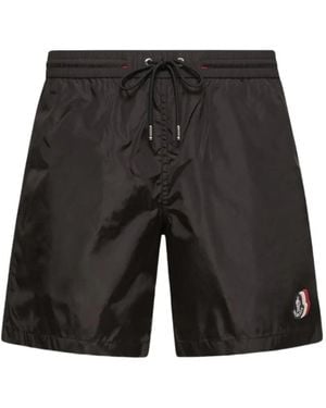 Moncler Logo-Patch Drawstring Swim Shorts - Black