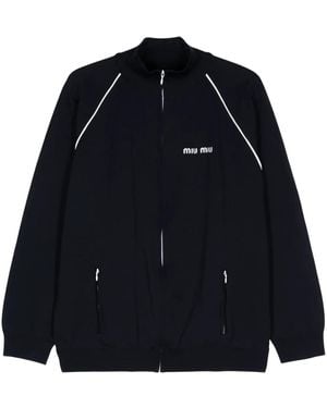 Miu Miu Logo-Embroidered Track Jacket - Blue
