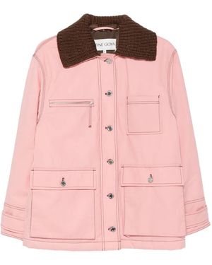 Stine Goya Ribbed-Knit Collar Contrast-Stitch Jacket - Pink