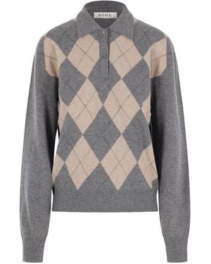 Rohe Argyle-Check Long-Sleeve Sweater - Gray