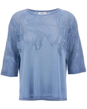 Kangra Openwork-Detail Three-Quarter-Sleeve Jumper - Blue