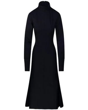 Thelatest Edda High-Neck Long-Sleeve Midi Dress - Blue