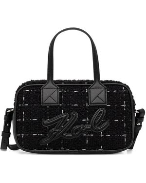 KARL LAGERFELD Logo-Appliqué Tweed Tote Bag - Black