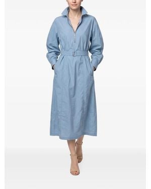 Brunello Cucinelli Belted Zip-Up Midi Dress - Blue