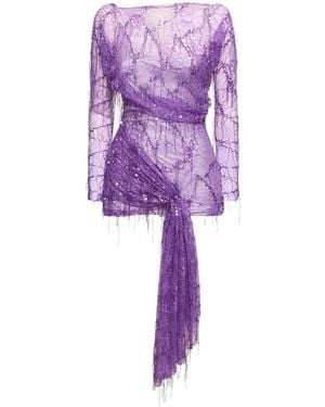 Christopher Esber Lace Sequin-Embellished Asymmetric Mini Dress - Purple