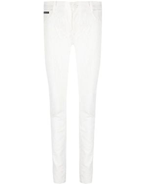Philipp Plein Crackle-Textured Denim Leggings - White