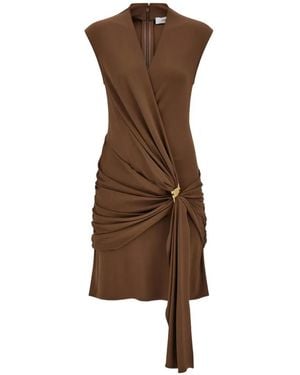Ferragamo Viscose Mini Dress With Gathered Waist - Brown