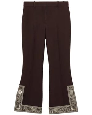 Burberry Cropped Embroidered Wool Silk Flared Trousers - Brown
