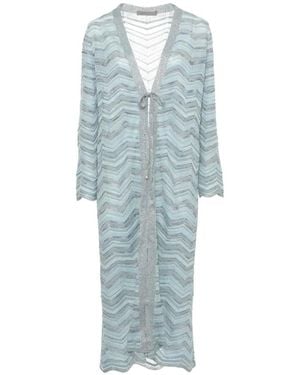 D.exterior Zigzag-Knit Longline Cardigan - Blue