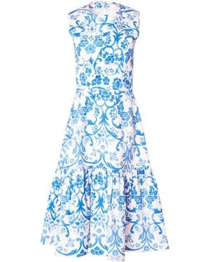 Carolina Herrera Floral-printed Knee-length Dress - Blue