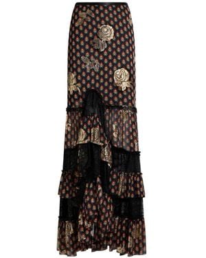 Etro Asymmetrischer Spitzenrock Mit Rosenmuster - Schwarz